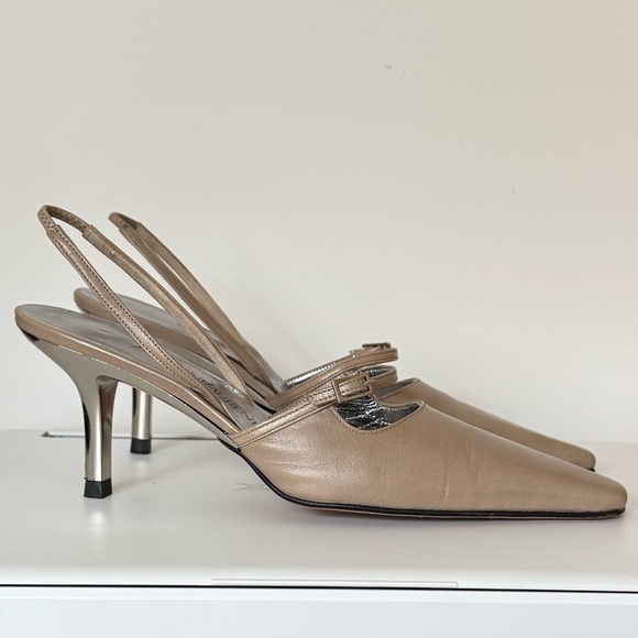 Yves Saint Laurent Shoes - Yves Saint Laurent Vintage Tan Leather Slingbacks